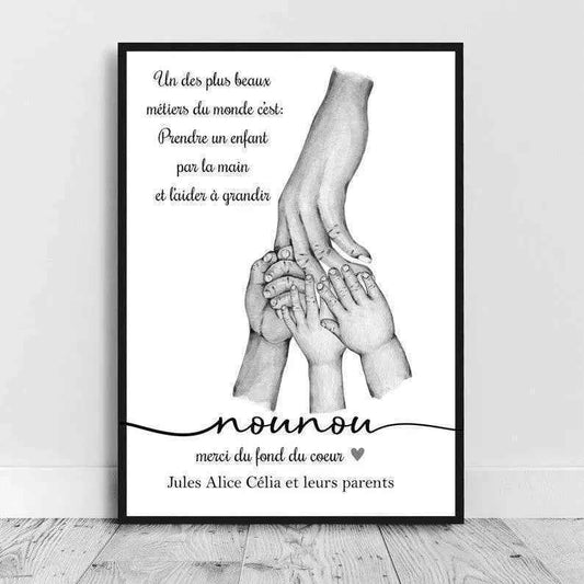 Affiche A4 pour Nounou, Aesh, Atsem Maîtresse, nombre d'enfant personnalisable, cadeau fin d'année scolaire