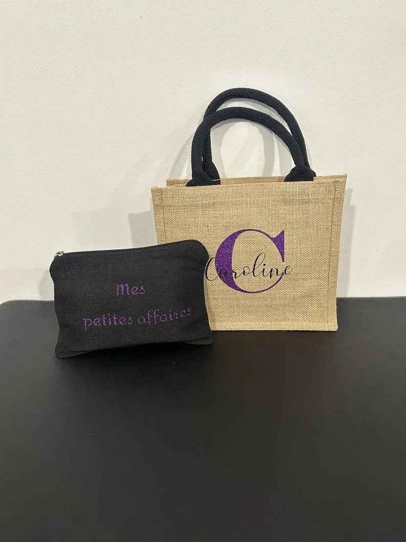 sac et trousse de toilette personnalisés, cadeau pour femme, fait main, livraison rapide, made in France