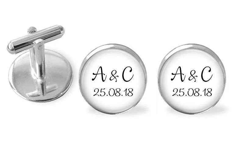 Boutons de manchette personnalisés avec initiales – Idéal pour marié, témoin, famille (père, frère, papy) – Choix de texte et couleur