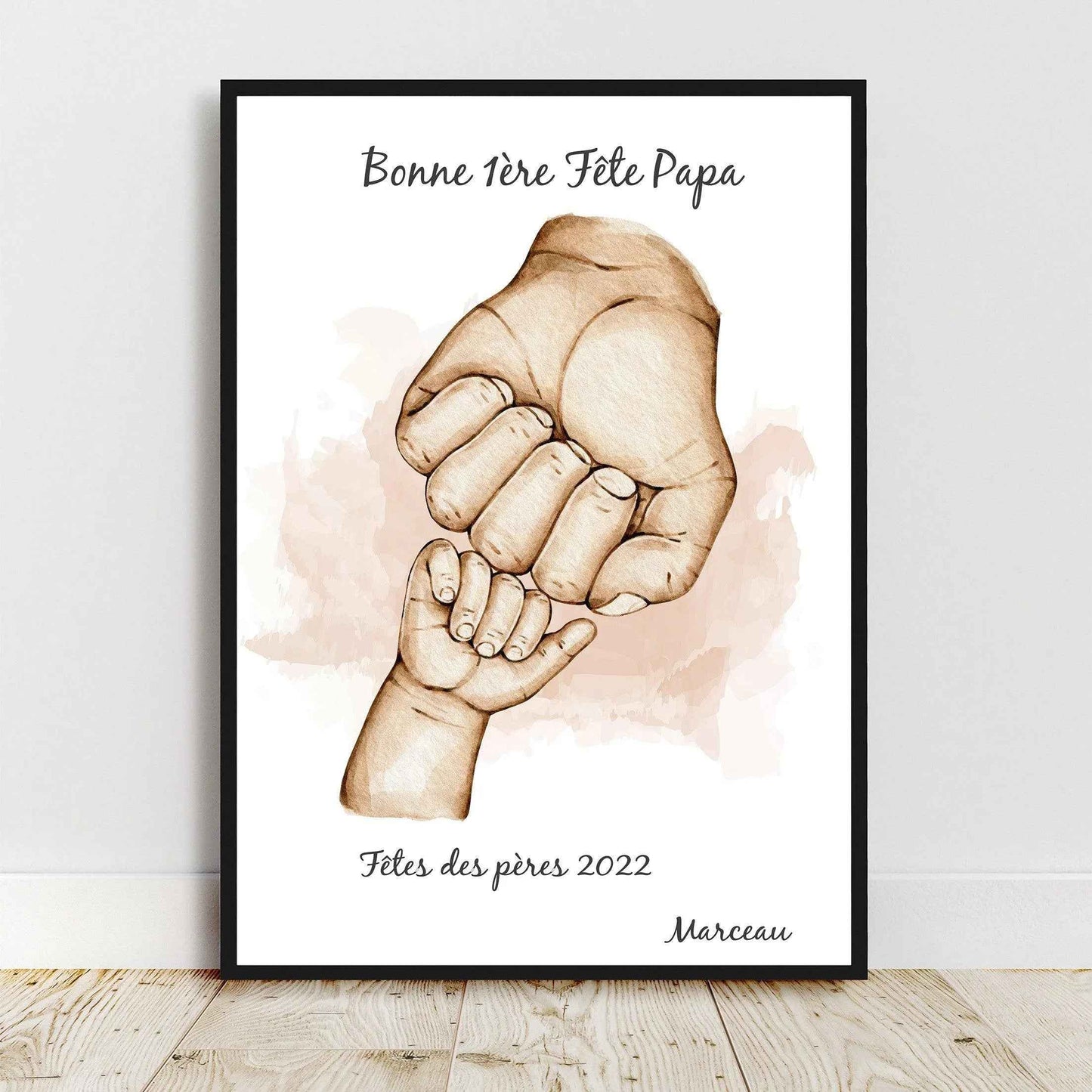 Portrait personnalisé famille Mixte, affiche cadeau fête des pères, cadeau fête des mères, main famille, couleur et texte personnalisables