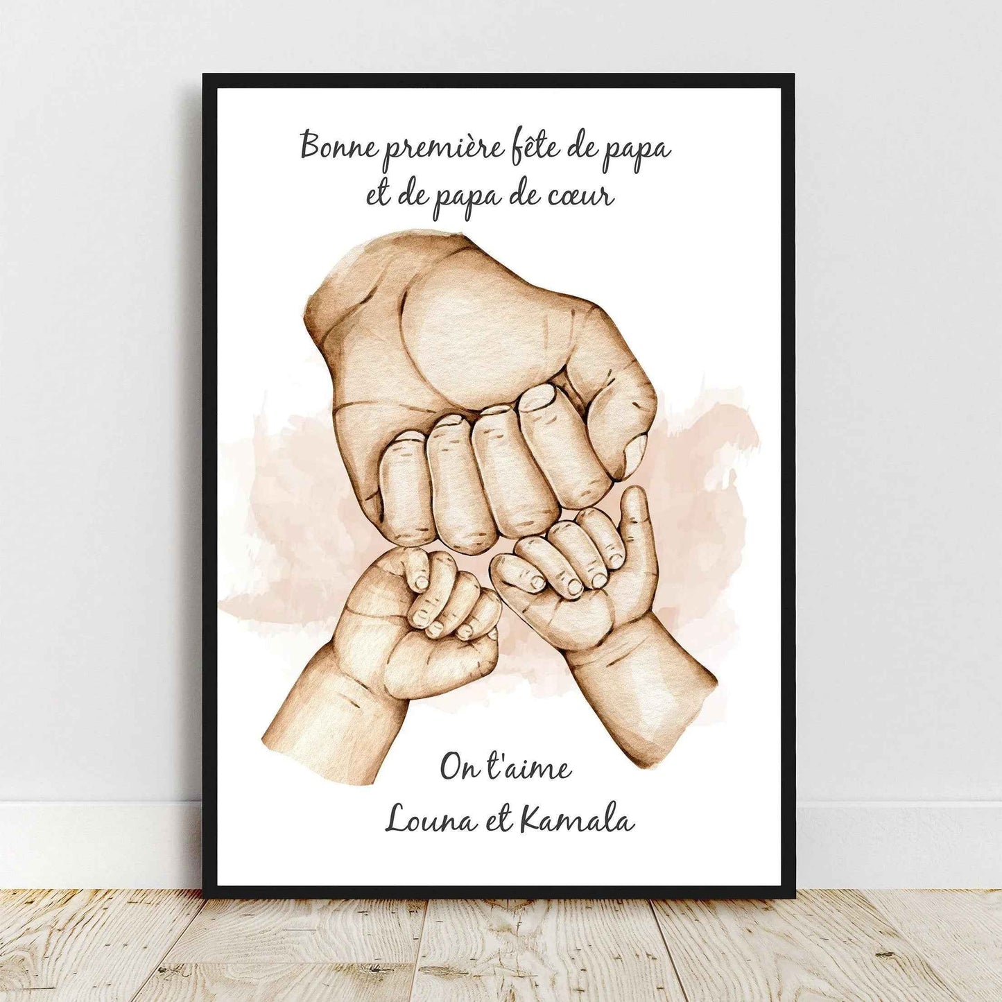 Cadeau pour papy, Portrait personnalisé, affiche cadeau fête grand père, Famille main dans la main, couleur et texte personnalisables