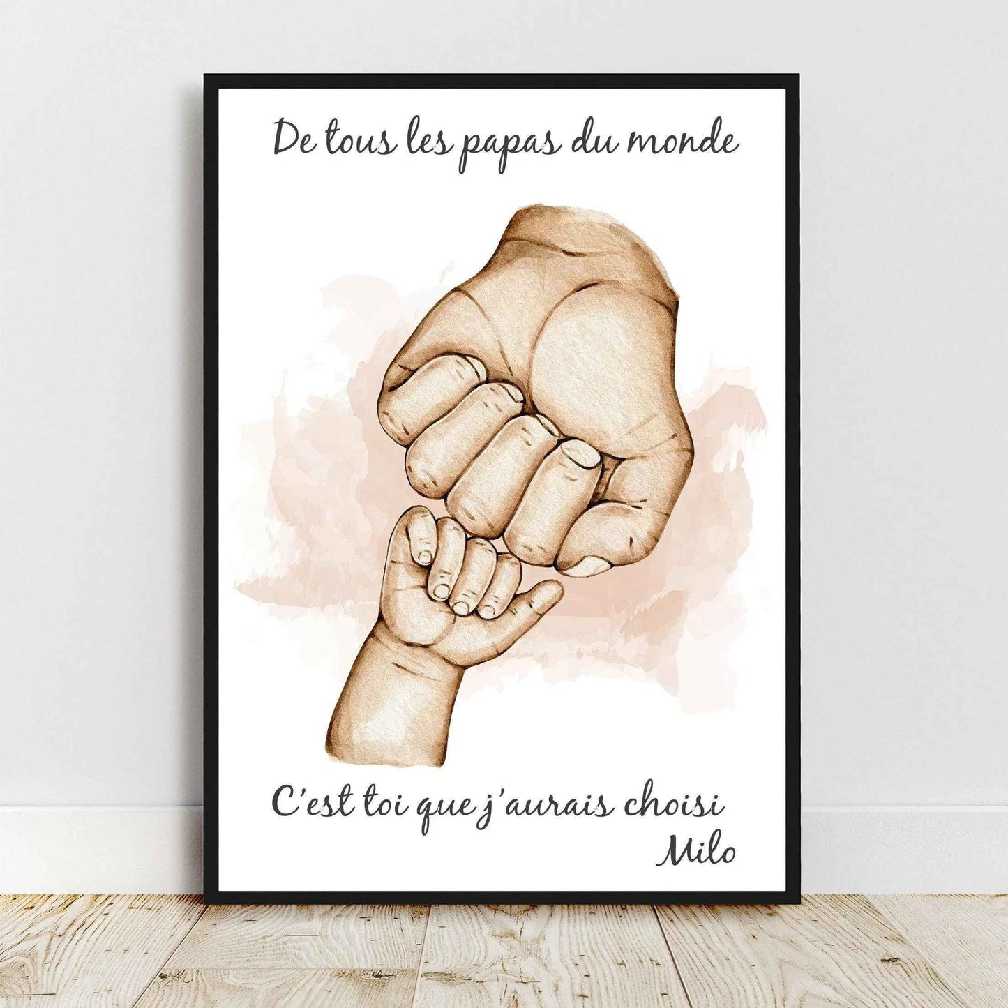 Portrait personnalisé, affiche A4 fête des papas, cadeau fête des pères, main papa et enfant, couleur et texte personnalisables, cadeau noël