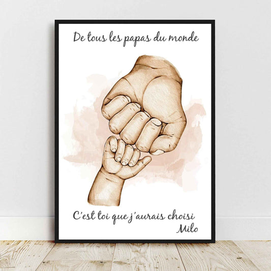 Portrait personnalisé famille Mixte, affiche cadeau fête des pères, cadeau fête des mères, main famille, couleur et texte personnalisables