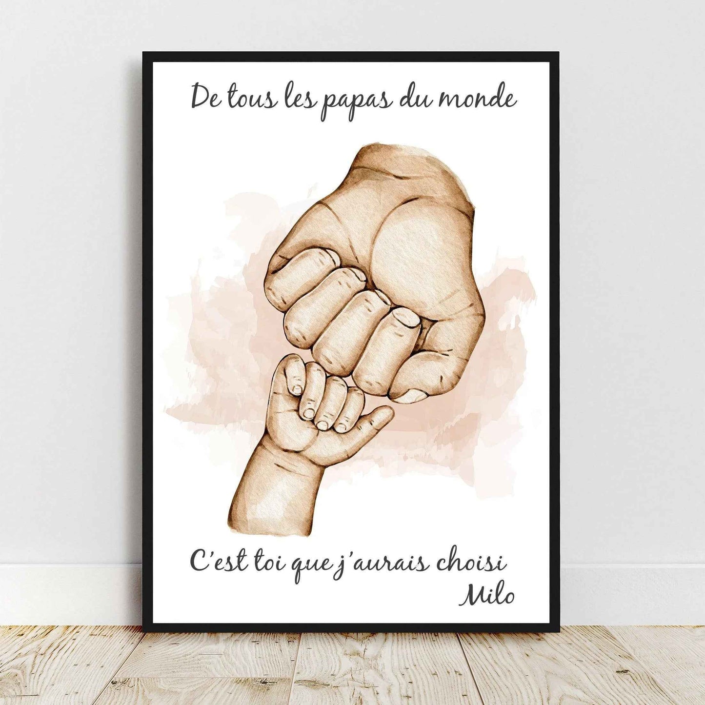 Cadeau pour papy, Portrait personnalisé, affiche cadeau fête grand père, Famille main dans la main, couleur et texte personnalisables