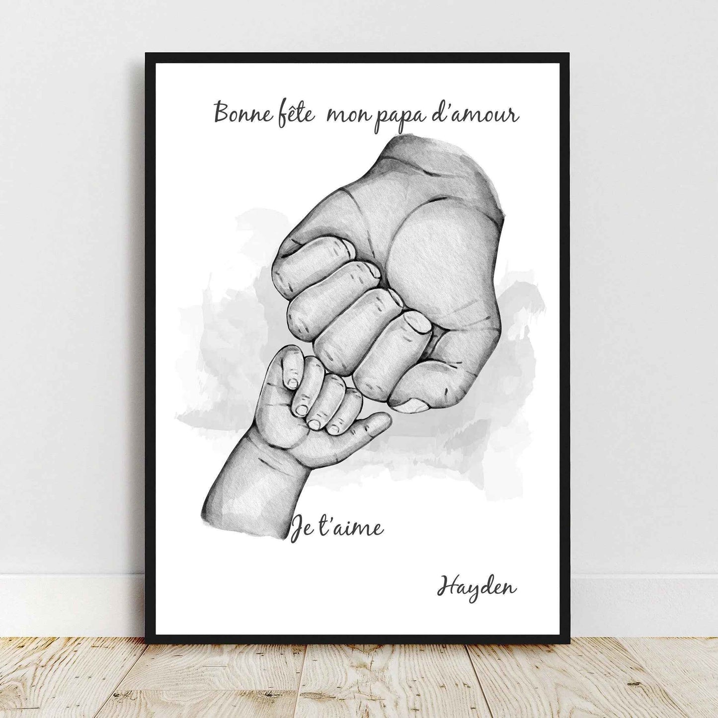 Portrait personnalisé famille Mixte, affiche cadeau fête des pères, cadeau fête des mères, main famille, couleur et texte personnalisables