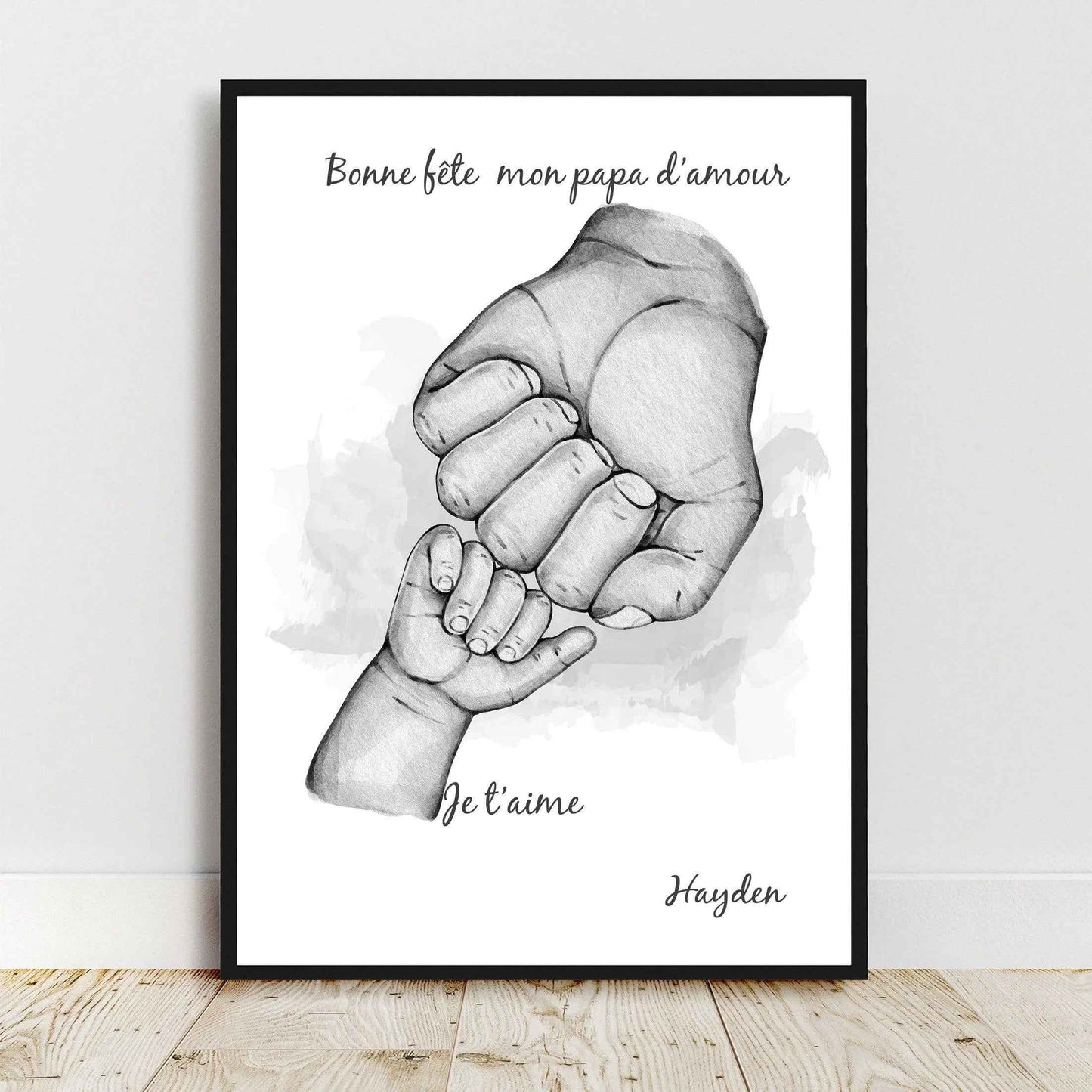 Cadeau pour papy, Portrait personnalisé, affiche cadeau fête grand père, Famille main dans la main, couleur et texte personnalisables