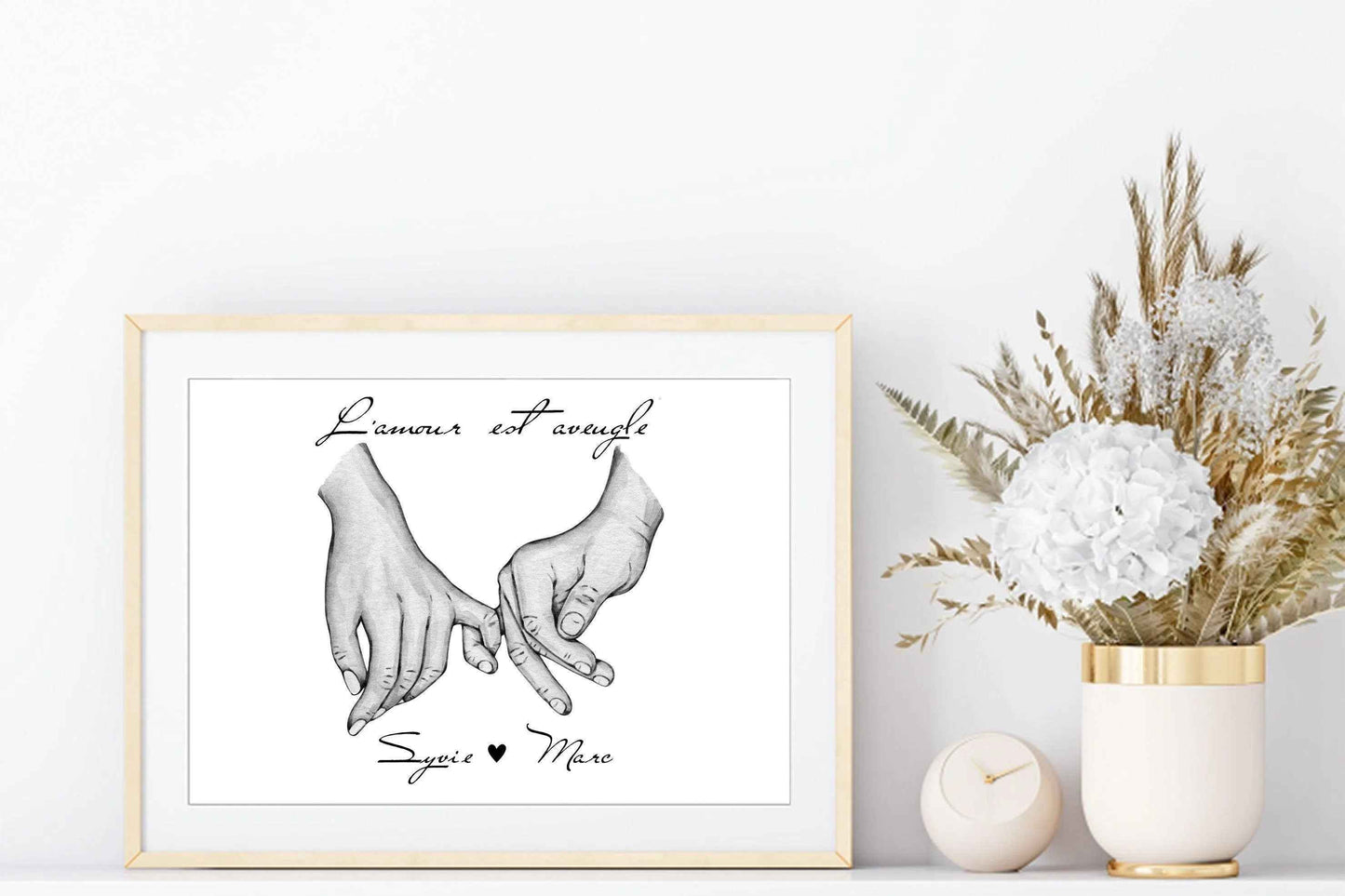 Portrait personnalisé, affiche Couple main dans la main, texte et couleur personnalisable, Affiche pinky promise, cadeau amoureux