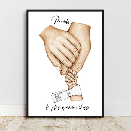 Affiche A6 A5 A4 ou A3 BRACELET de NAISSANCE, Cadeau naissance, Portrait personnalisé, cadeau fête des pères, fêtes des mères, cadeau noël