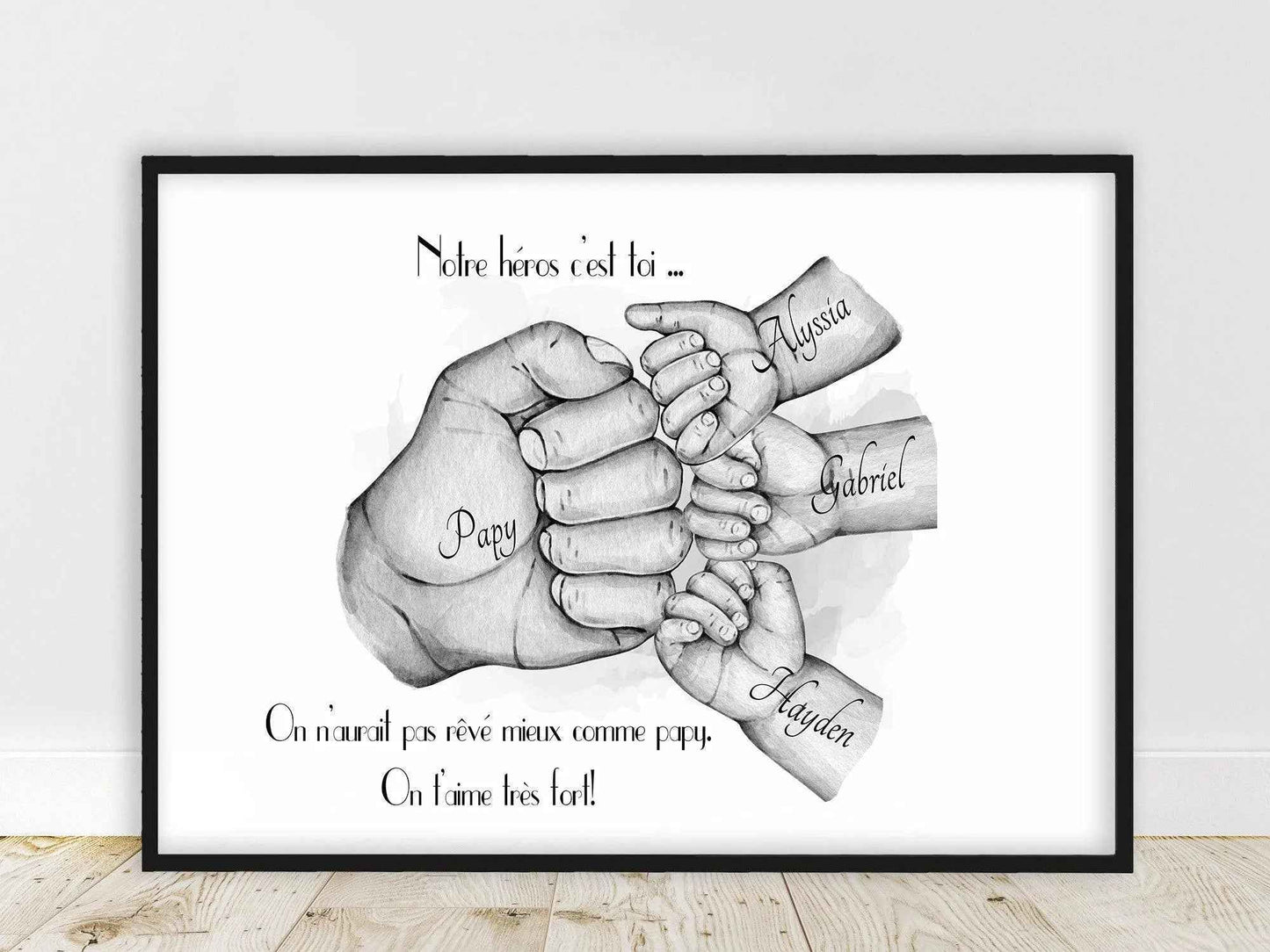 Cadeau fête des grands pères, Cadeau pour PAPY, Affiche A4 Portrait personnalisé, papy famille nombreuse, couleur et texte personnalisables