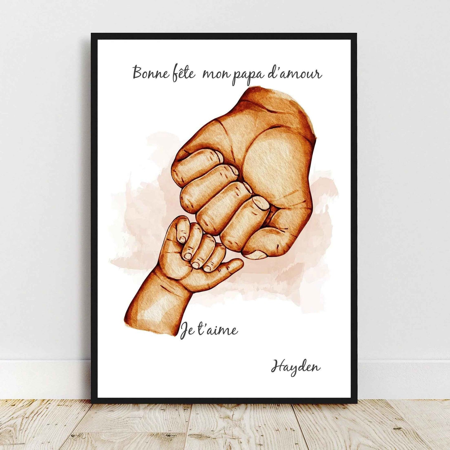 Portrait personnalisé famille Mixte, affiche cadeau fête des pères, cadeau fête des mères, main famille, couleur et texte personnalisables