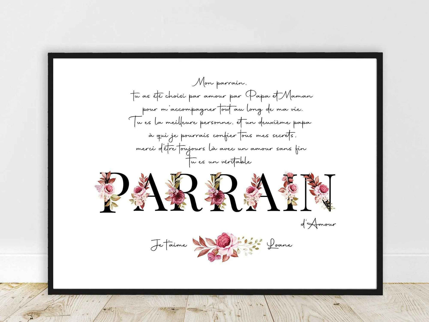 Cadeau personnalisé pour parrain |Offre Spéciale | Affiche texte personnalisé, affiche merci parrain, cadeau à prix doux