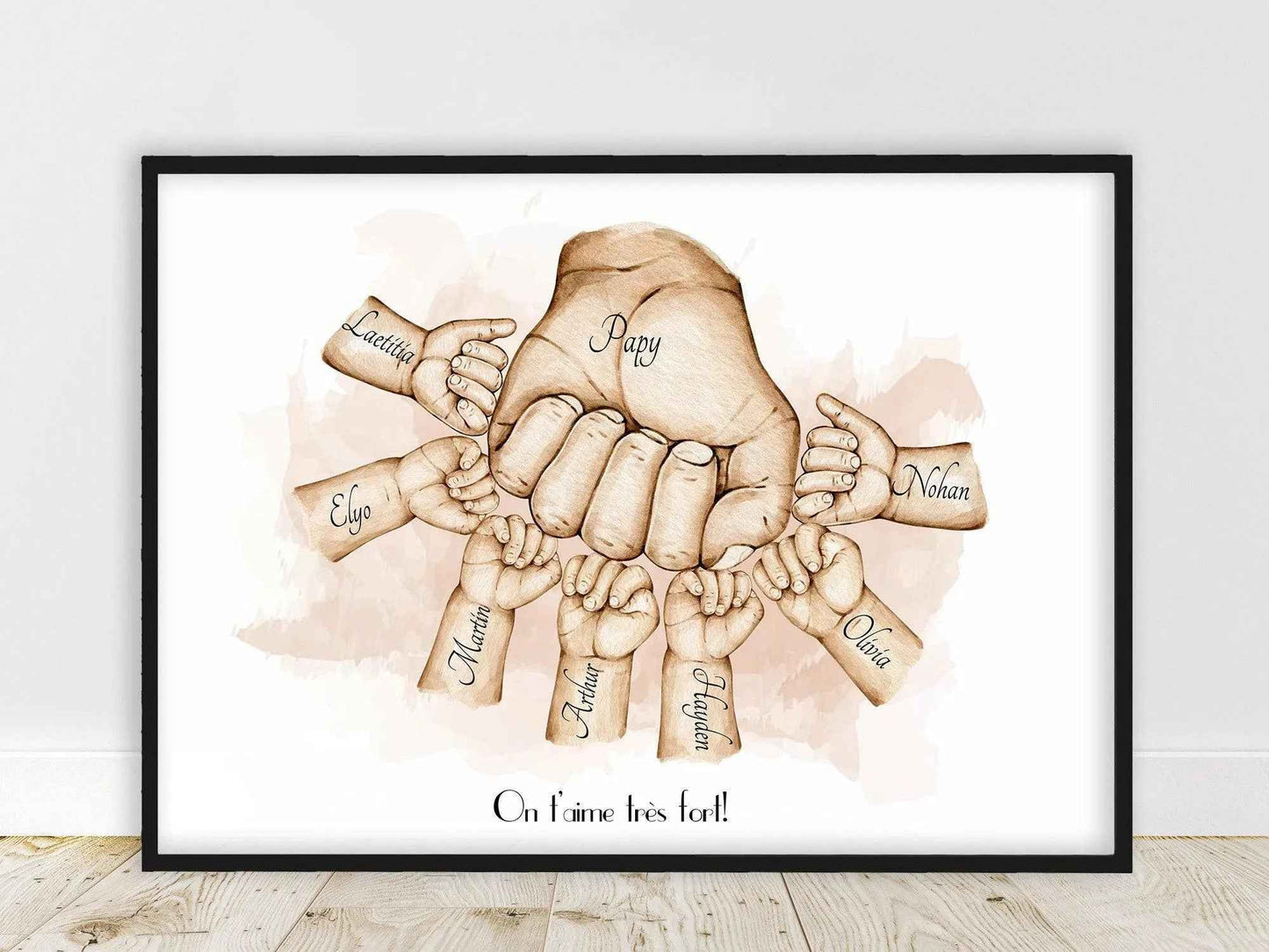 Cadeau fête des grands pères, Cadeau pour PAPY, Affiche A4 Portrait personnalisé, papy famille nombreuse, couleur et texte personnalisables