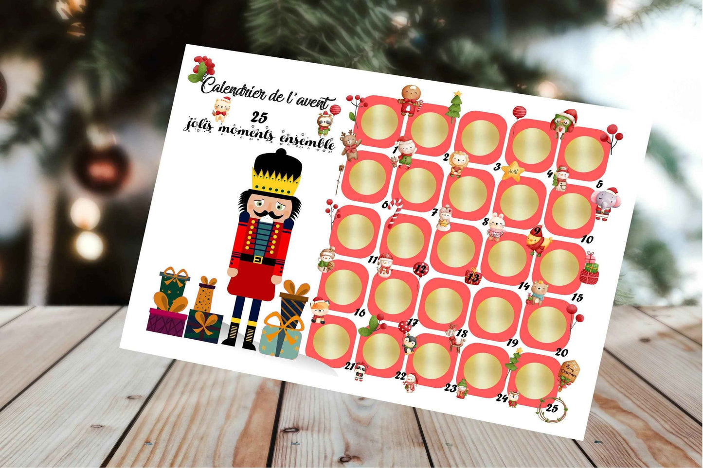 Calendrier de l'Avent Personnalisé à Gratter – Activités et Surprises de Noël - Fait main en France