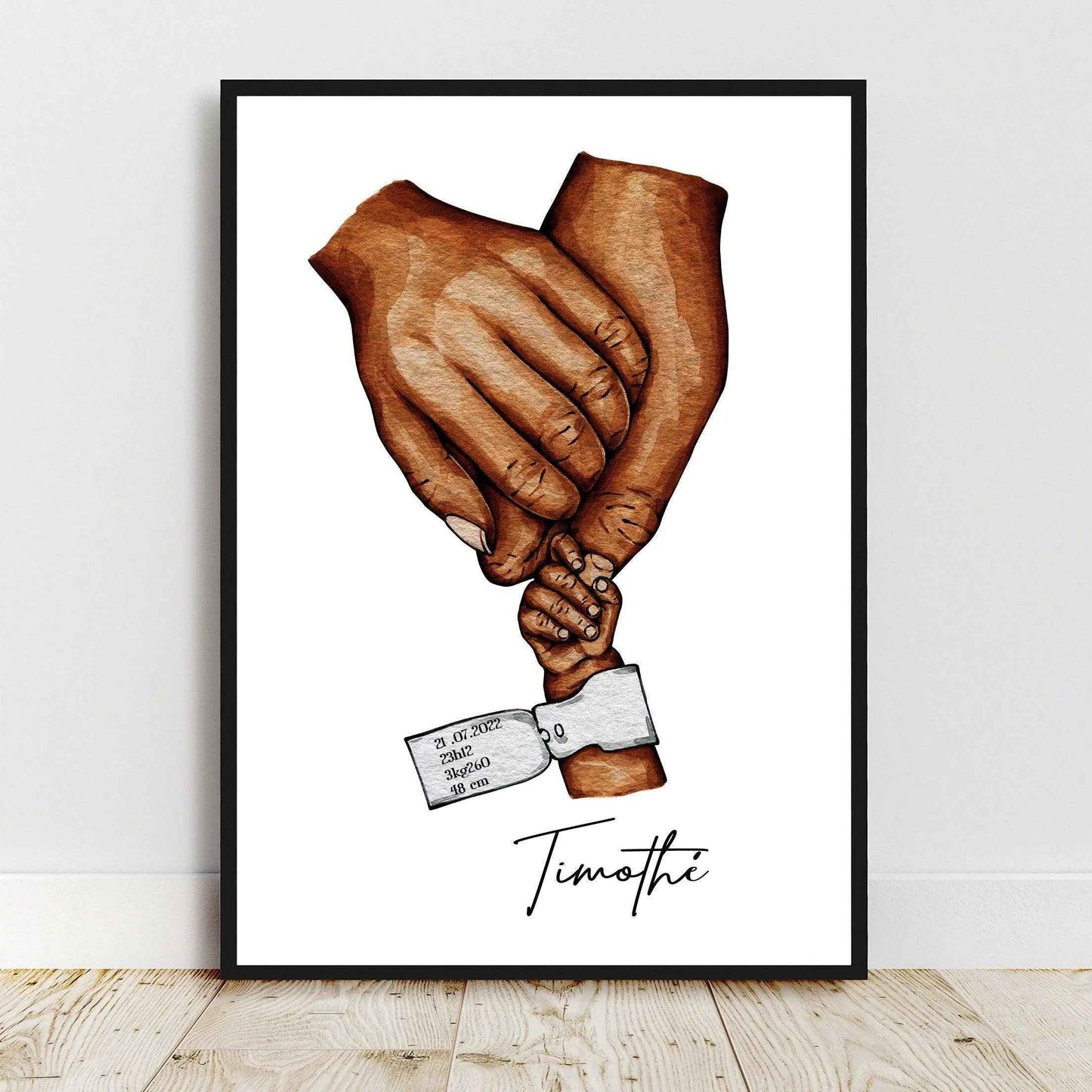 Affiche A6 A5 A4 ou A3 BRACELET de NAISSANCE, Cadeau naissance, Portrait personnalisé, cadeau fête des pères, fêtes des mères, cadeau noël