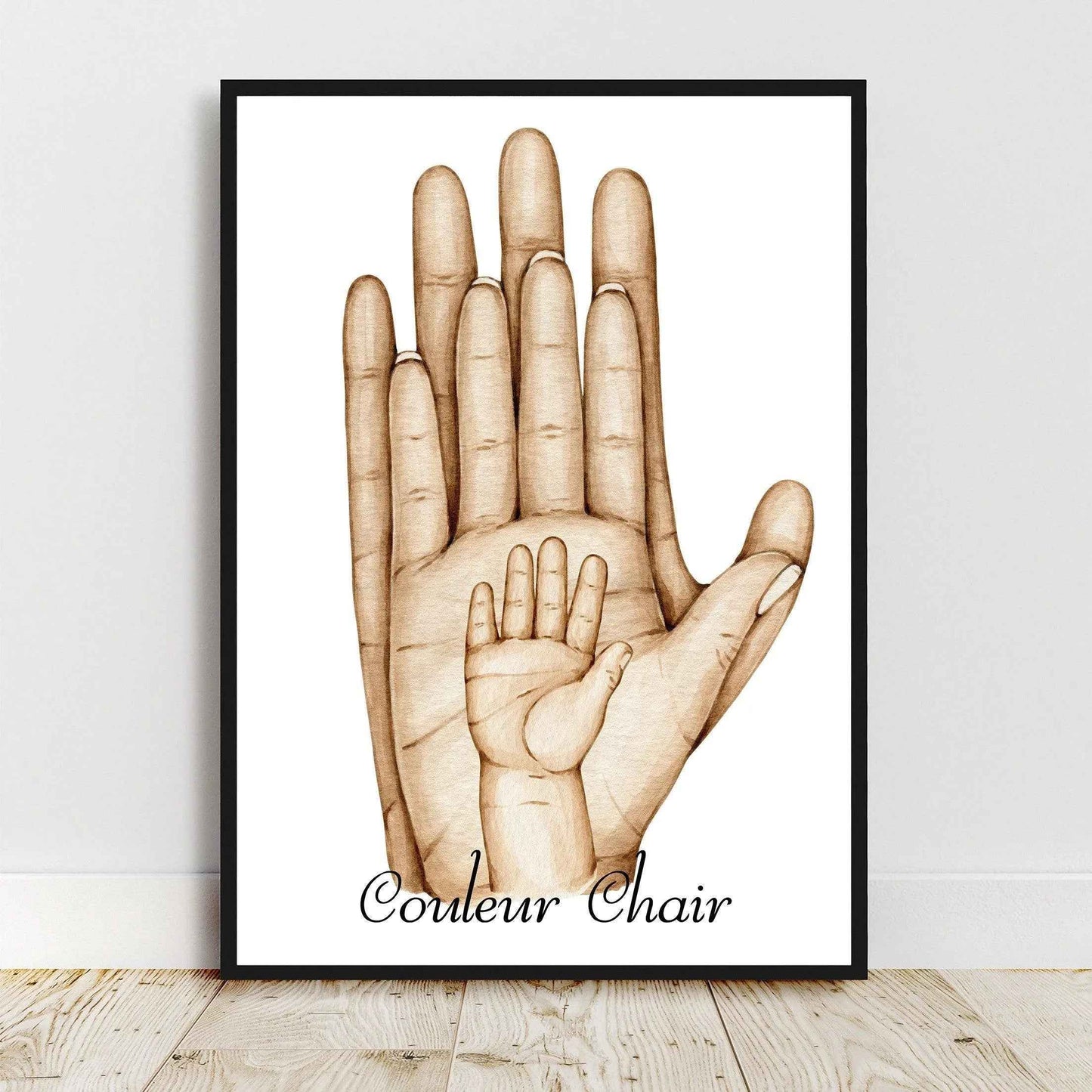 Affiche Grossesse, Portrait personnalisé bébé, affiche a4 parent bébé, famille main dans la main, cadeau fête des pères, fêtes des mères