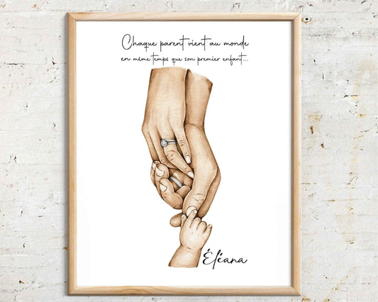 Cadeau de NAISSANCE personnalisé, Affiche A4 |A3 parents et bébé, Cadeau nouveau né, cadeau fête des pères, fêtes des mères, cadeau de noël