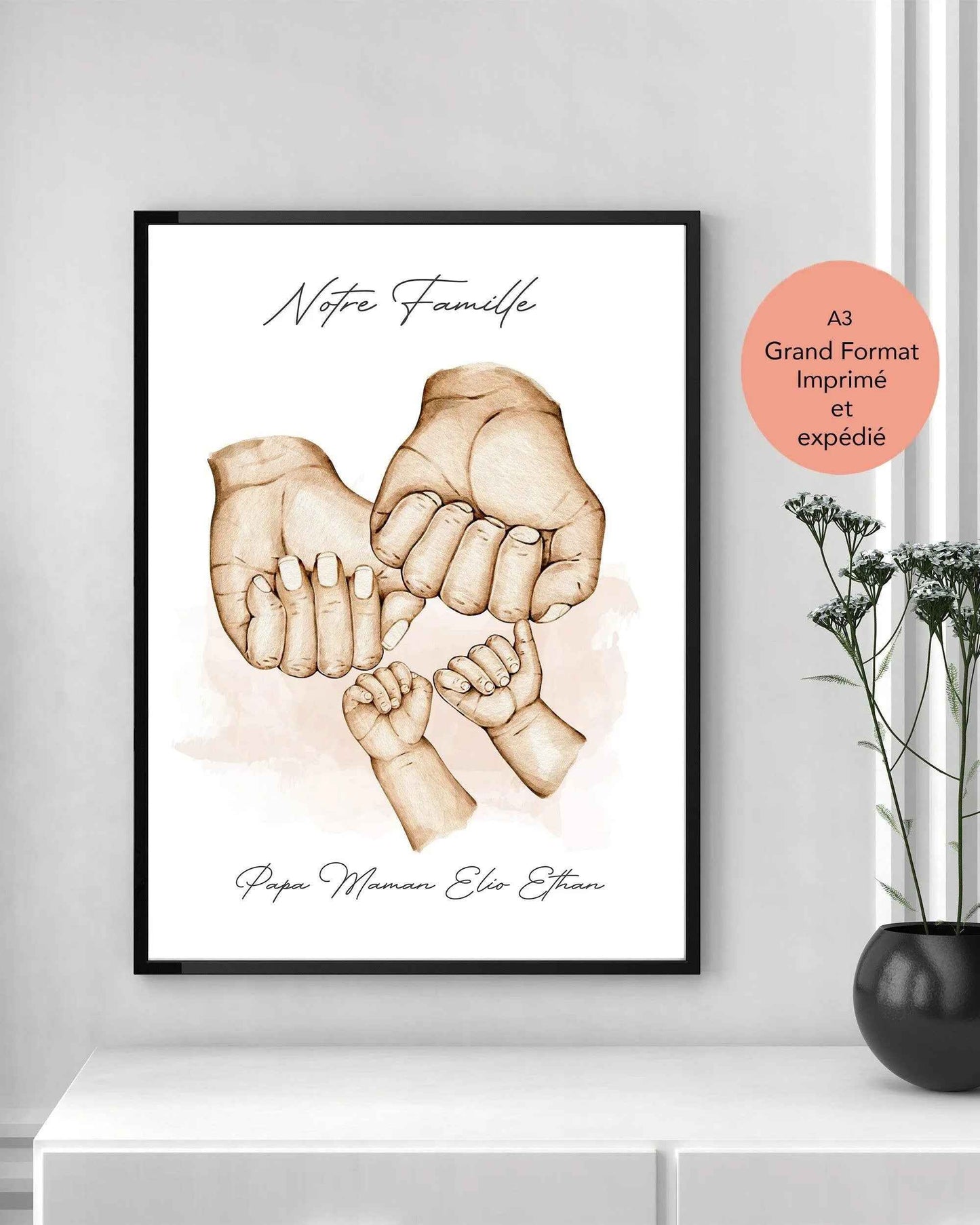 Affiche A3 Personnalisée Imprimée en France - Cadeau Fête des Pères/Mères, Naissance - Expédition Rapide