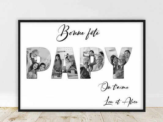 cadeau pour Papy, Affiche photos mot personnalisé, affiche joli mot avec photos, Affiche Famille, Affiche papy petits enfants enfant