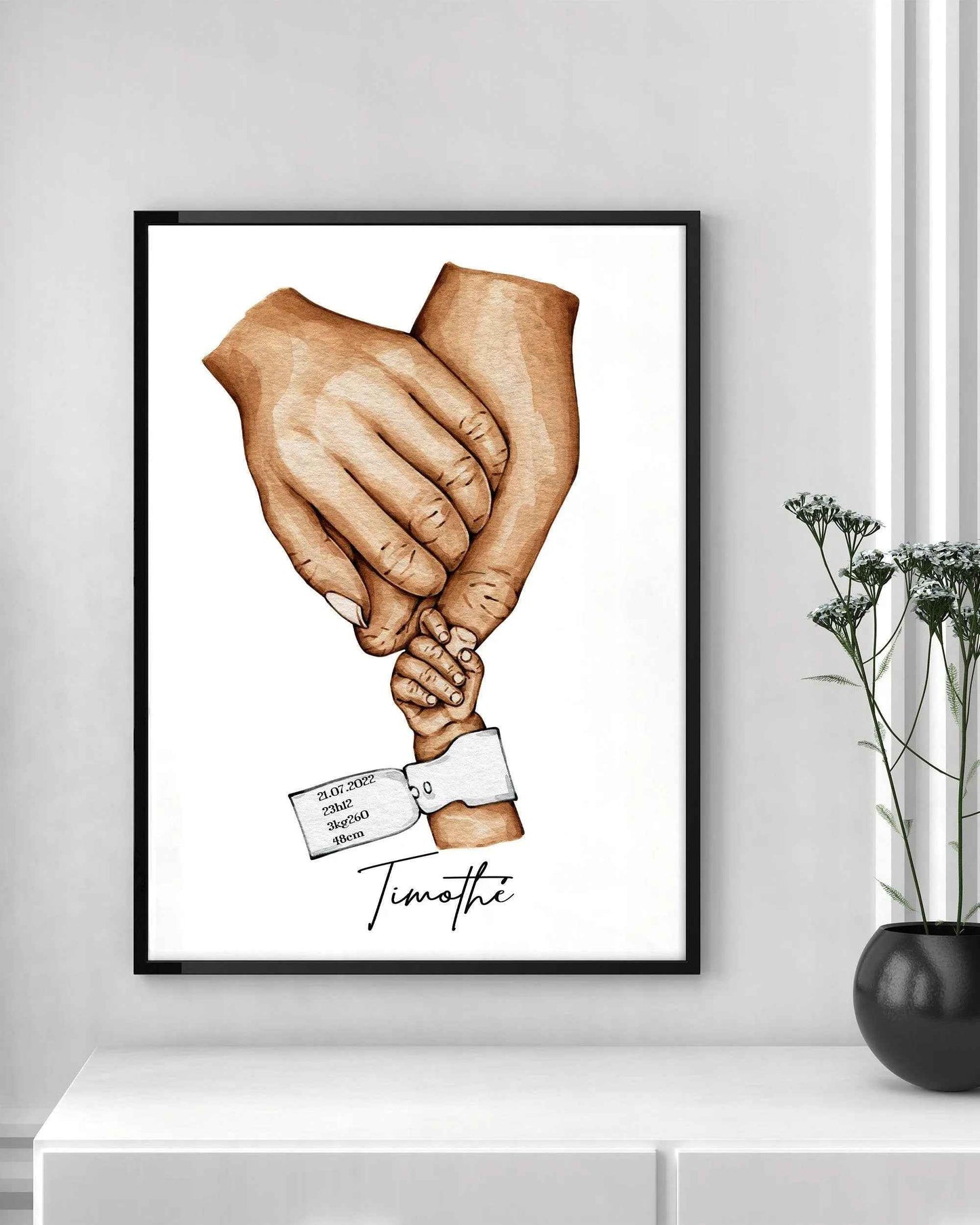 Affiche Bébé Personnalisée avec Bracelet de Naissance - Imprimée en France - Cadeau Unique pour Chambre d'Enfant - Fête des Mères et des Pères