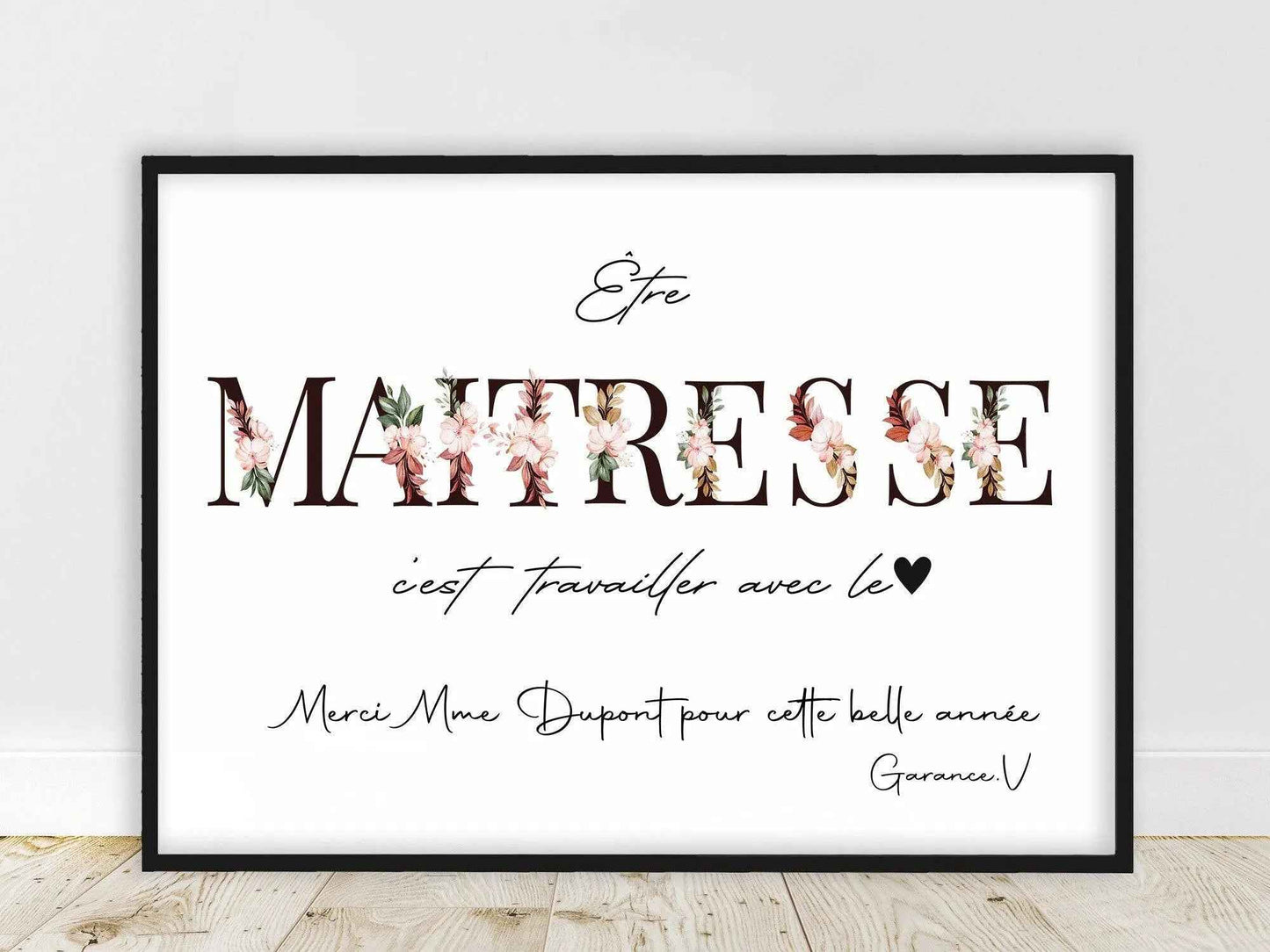 Cadeau pour AESH - Cadeau Français - Idée cadeau fin école - Merci maîtresse, atsem - Affiche originale - A3 ou A4 - Cadre en option pour A3