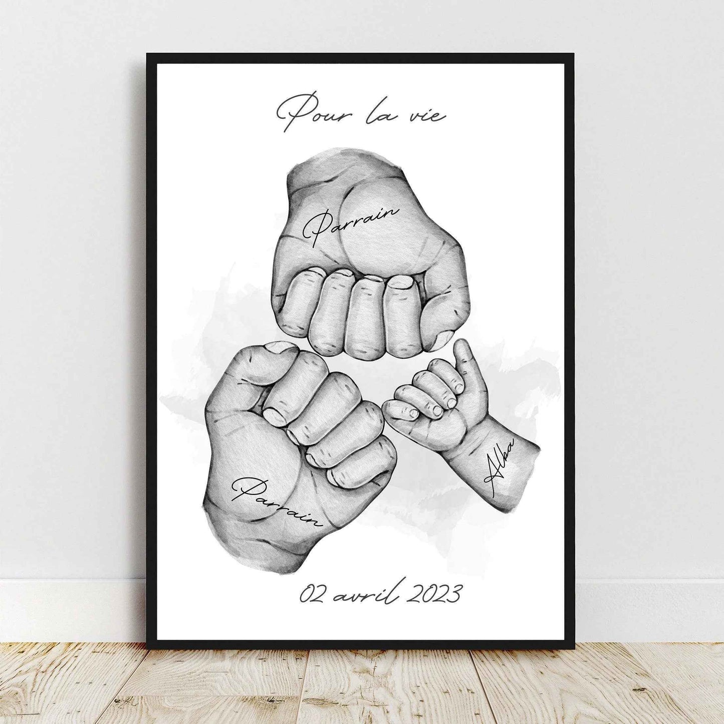 Cadeau pour 2 MARRAINES, Portrait personnalisé marraine filleul, cadeau marraine filleule, affiche A4 baptême, cadeau de noël