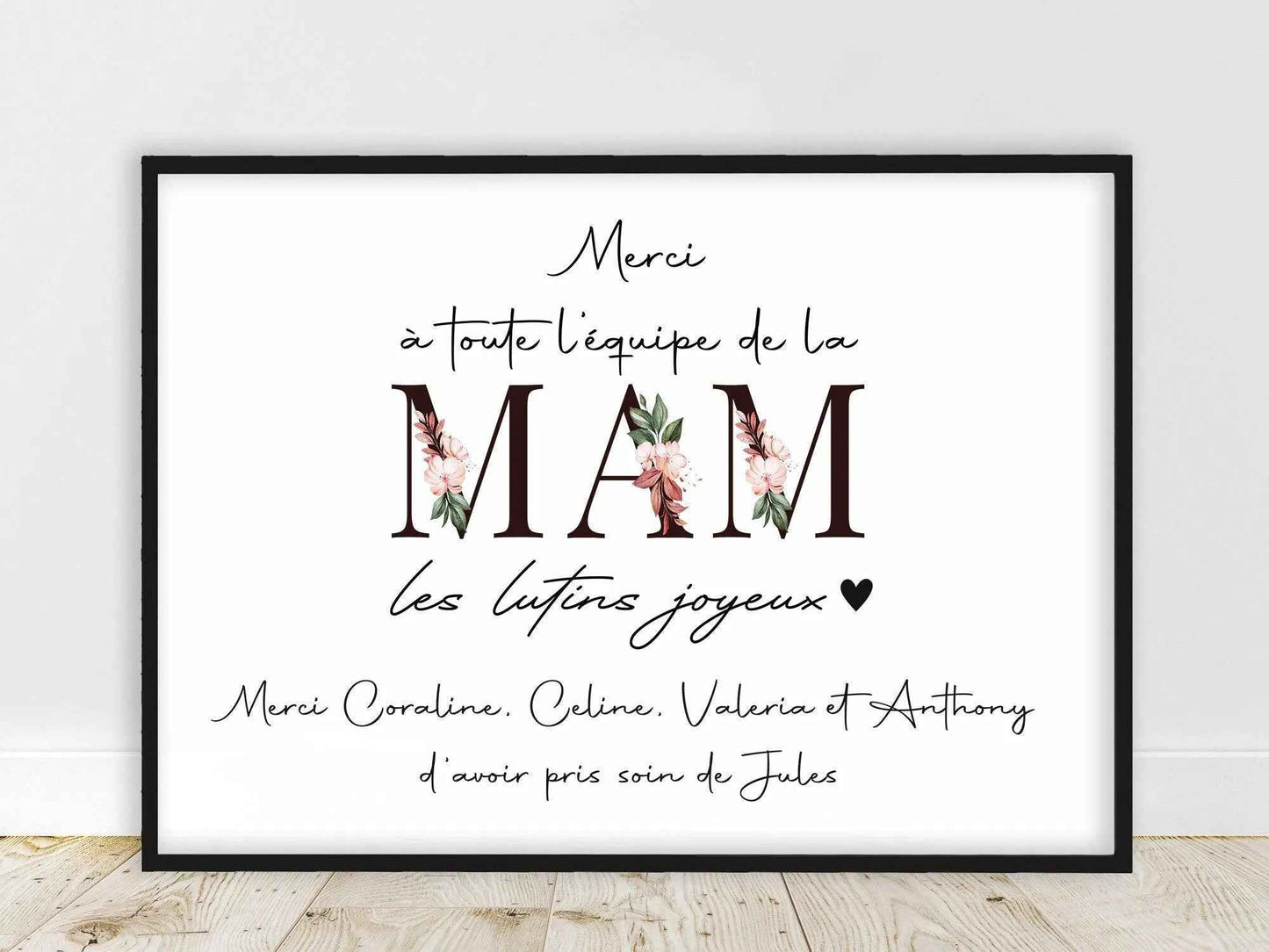 Cadeau pour AESH - Cadeau Français - Idée cadeau fin école - Merci maîtresse, atsem - Affiche originale - A3 ou A4 - Cadre en option pour A3