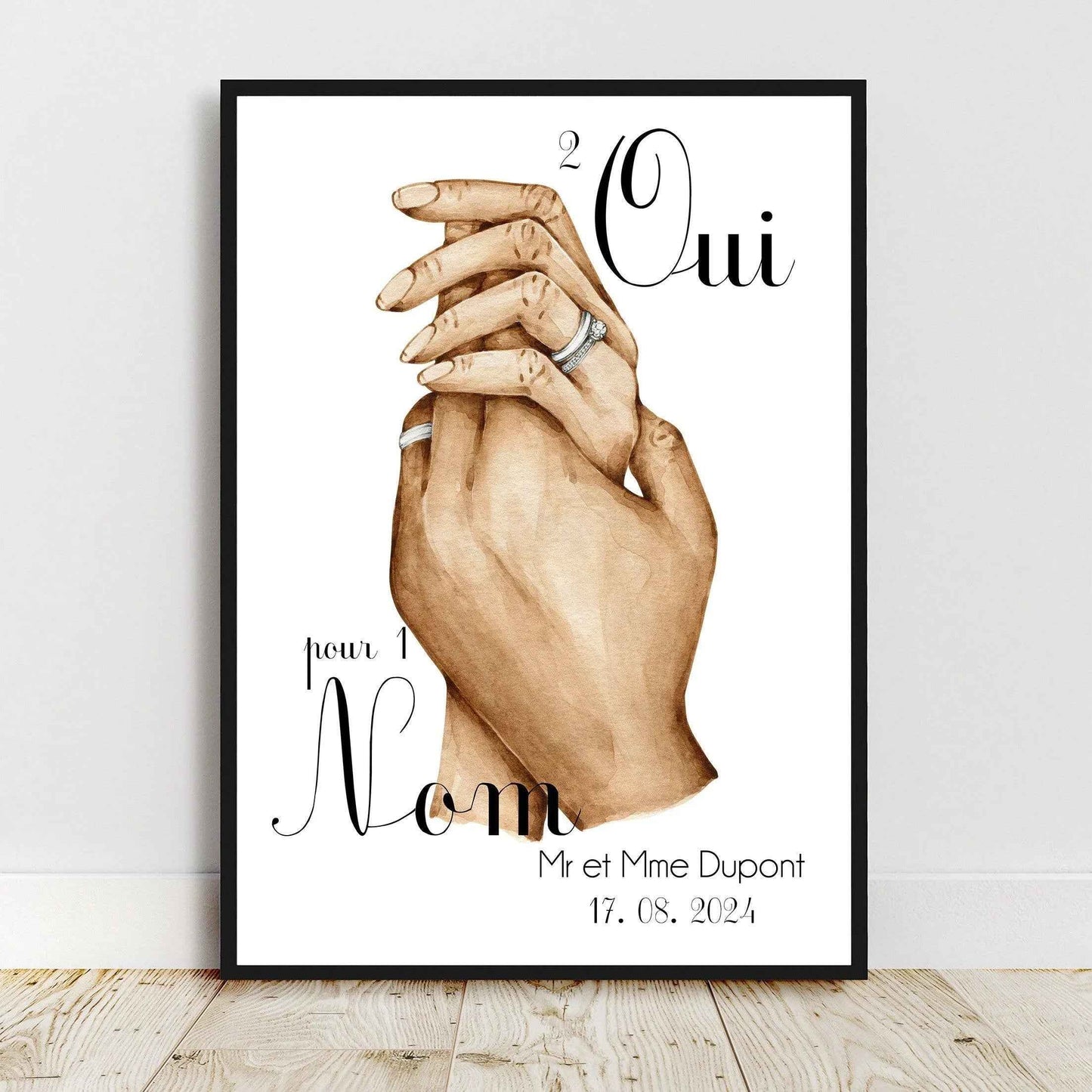 Portrait personnalisé, affiche Couple Mariage, texte et couleur personnalisable, cadeau pour jeunes mariés, cadeau pour couple