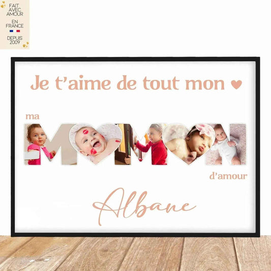 Affiche photo enfant personnalisée - Fête des Mères, Maman - Cadeau Fait Main France - A4 ou A3