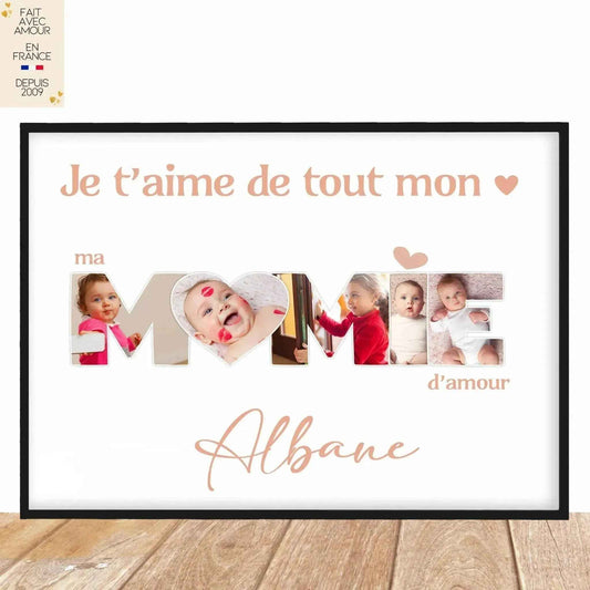 Affiche personnalisée - Photo bébé ou enfant - Idée Fête des Grands-Mères - Cadeau Fait main en France