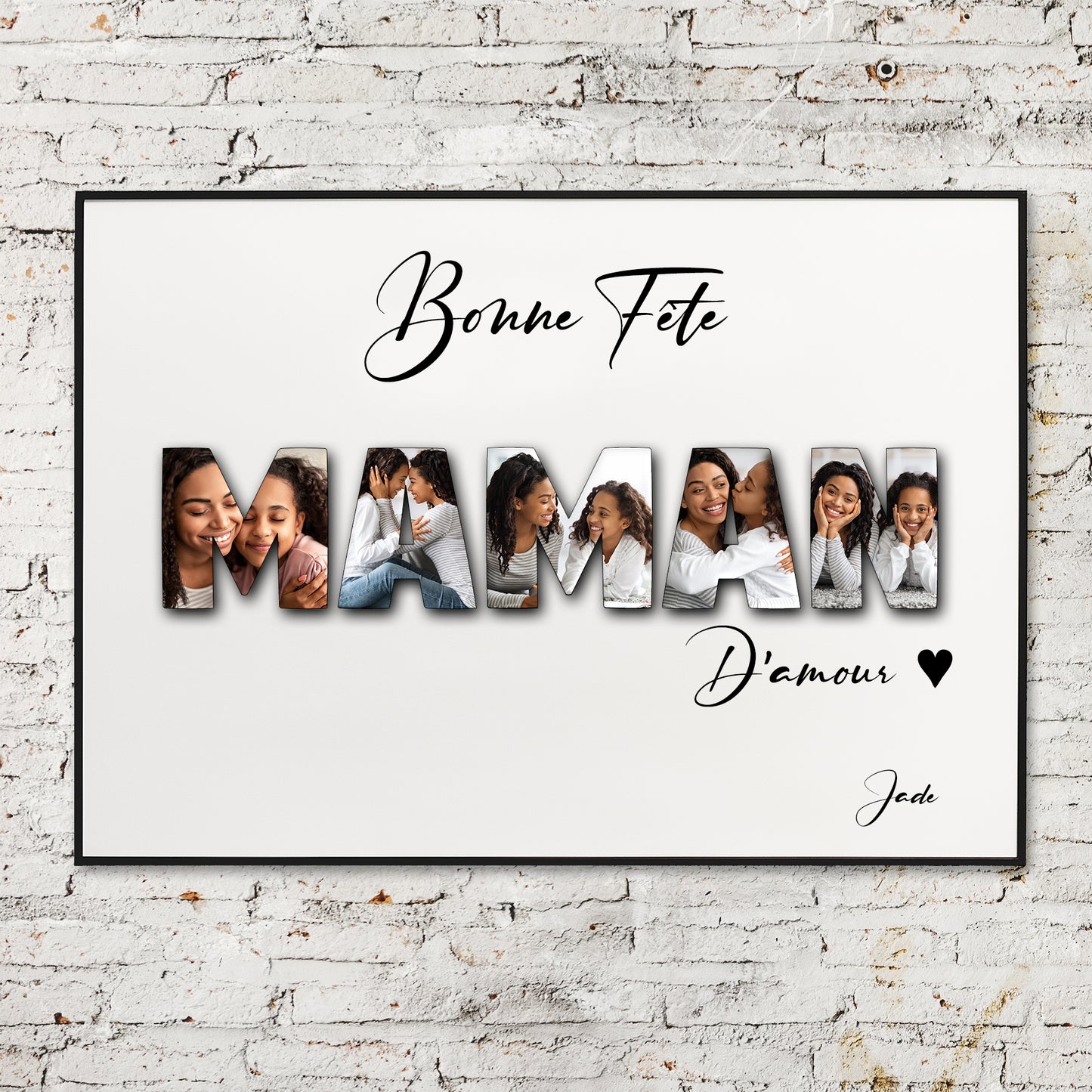 Mother's Day gifts, personalized poster with word in photo, A4 or A3 format, optional frame, personalized mom gift, happy birthday