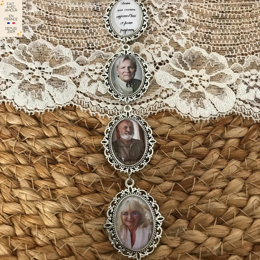 Médaillon photo à insérer dans un bouquet de mariée.