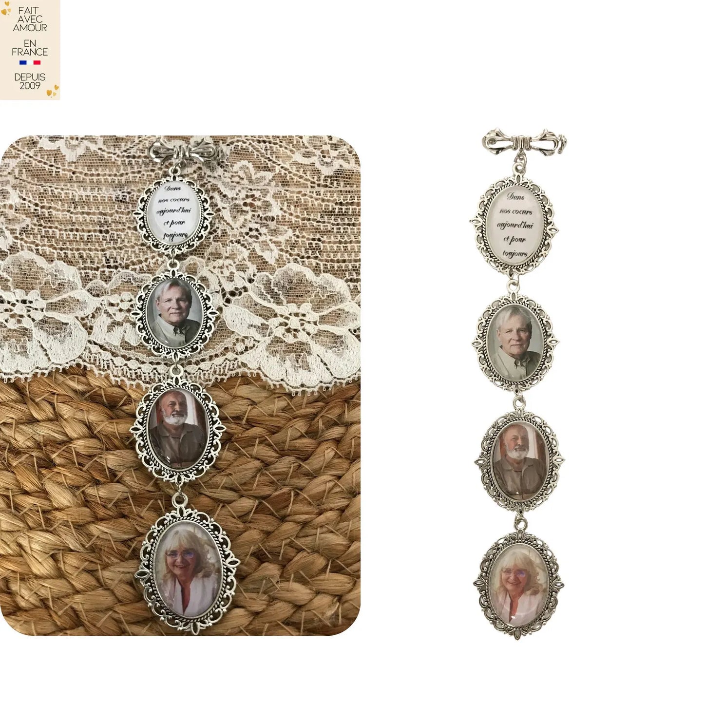 Médaillon commémoratif avec ruban pour boutonnière ou bouquet.