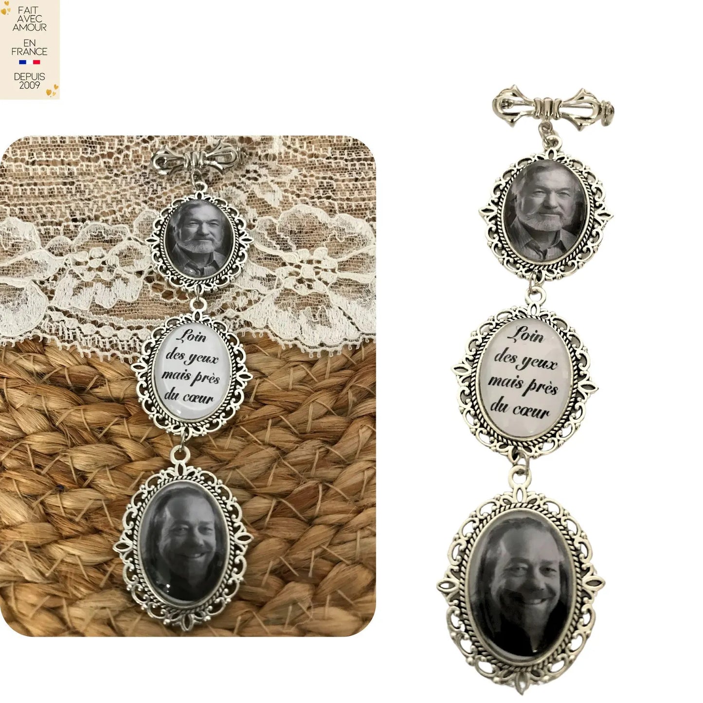 Médaillon pour bouquet mariée, bijou artisanal et symbolique.