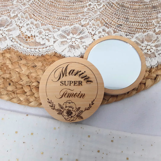 Miroir en bambou - Personnalisation motif et texte - Cadeau artisanal
