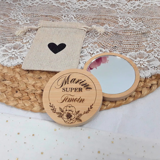Miroir en bambou - Personnalisation motif et texte - Cadeau artisanal