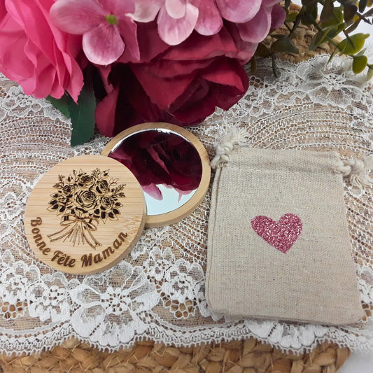 Miroir en bambou personnalisable - Gravure laser artisanale - Cadeau utile