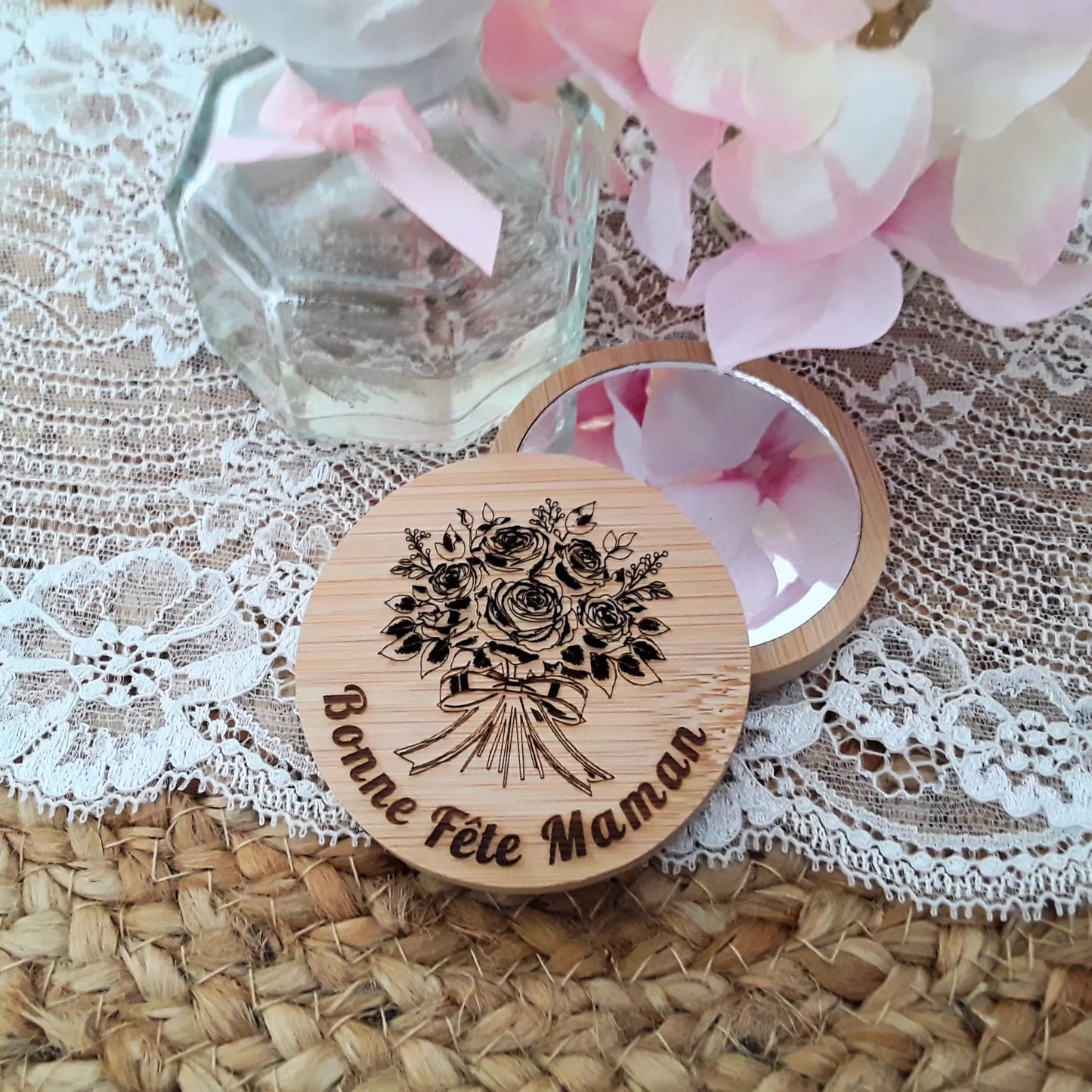Miroir en bambou personnalisable - Gravure laser artisanale - Cadeau utile