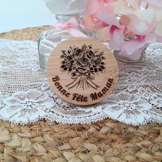 Miroir en bambou personnalisable - Gravure laser artisanale - Cadeau utile