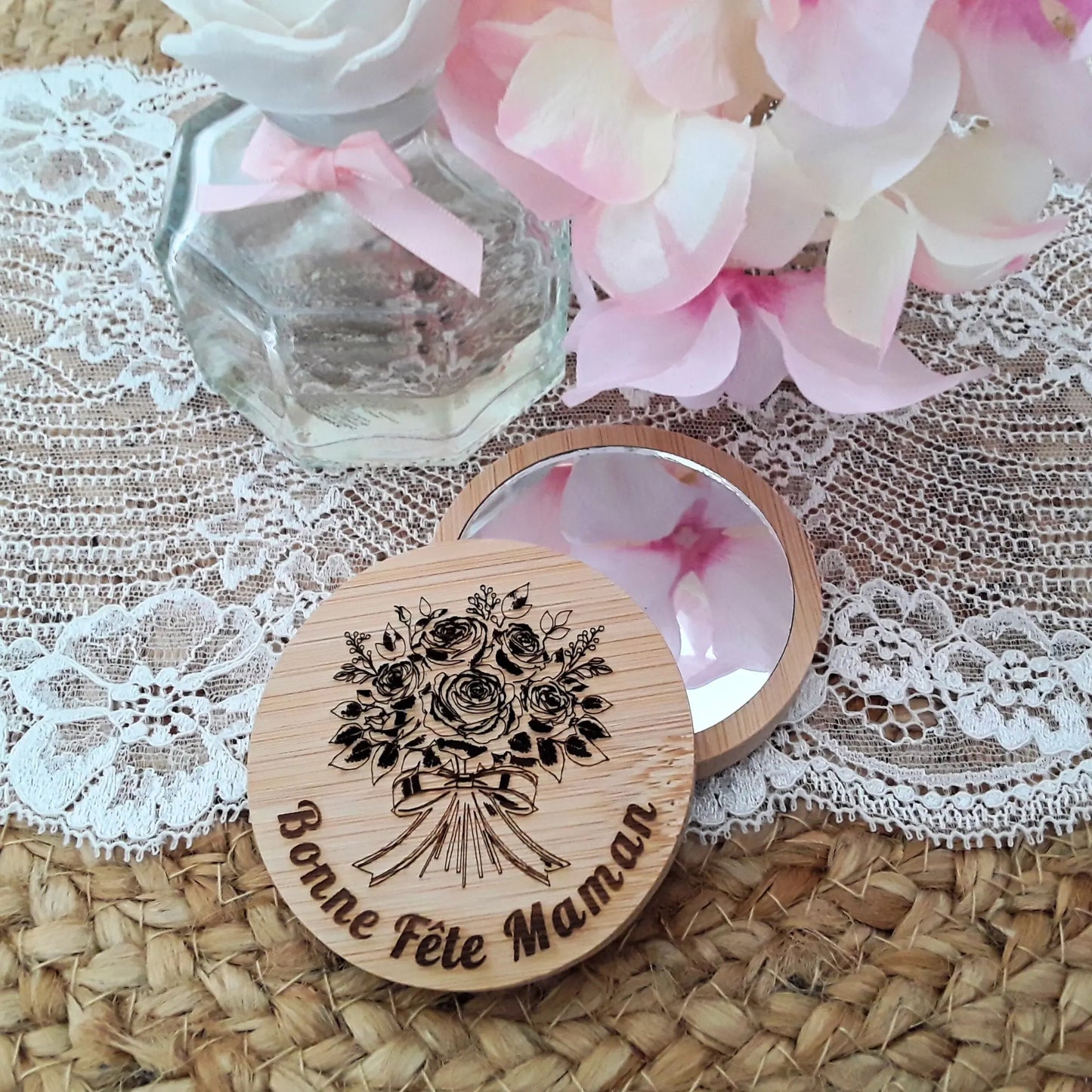 Miroir en bambou personnalisable - Gravure laser artisanale - Cadeau utile