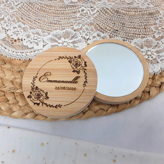 Miroir bambou personnalisé - Gravure au laser - Motif et message au choix