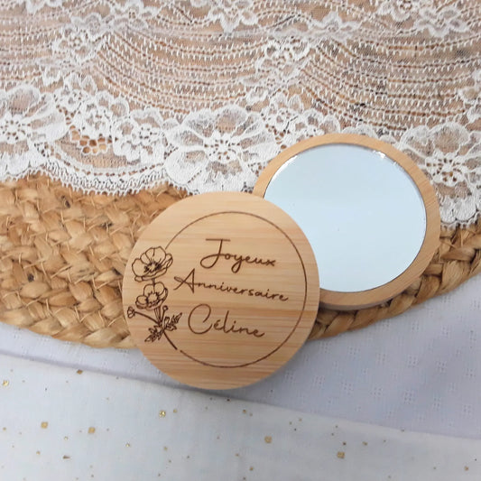 Miroir en bambou - Gravure personnalisée - Petit cadeau original