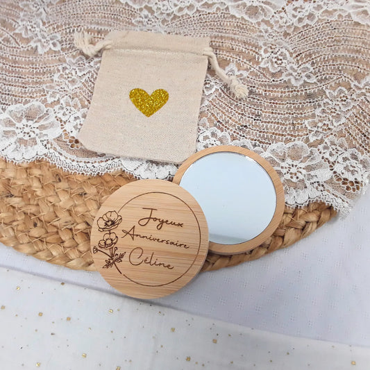 Miroir en bambou - Gravure personnalisée - Petit cadeau original