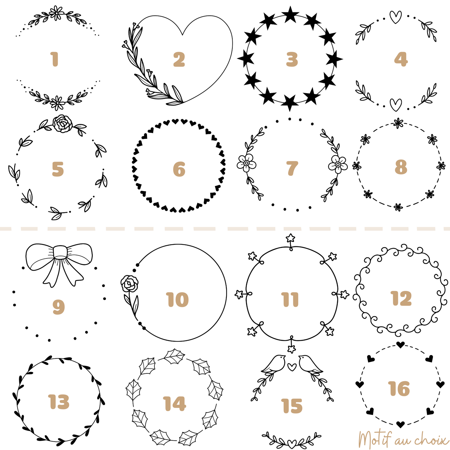Aperçu de tous les motifs disponibles pour la personnalisation.