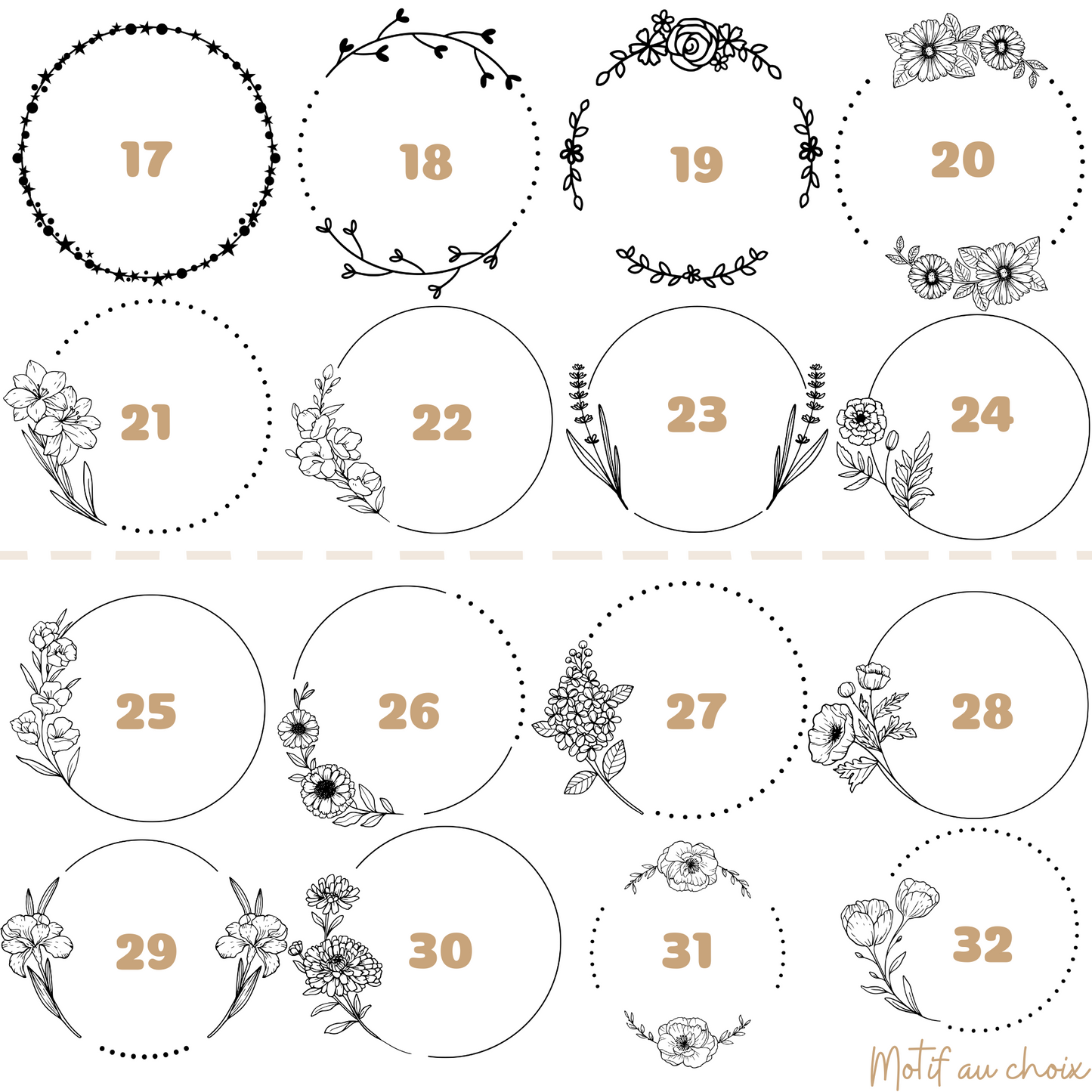 Planche de présentation des motifs à choisir pour la gravure.