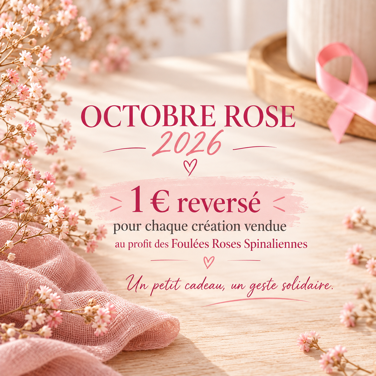 Octobre Rose 2026, 1 euro reversé pour chaque création vendue au profit des Foulées Roses Spinaliennes