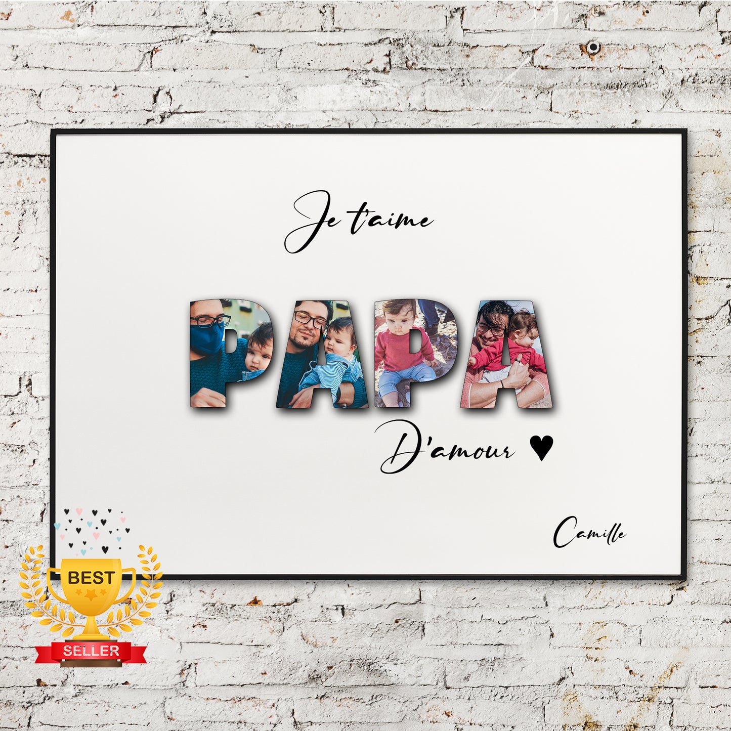 Gift idea for dad, Personalized happy dad's day photo poster, A4 and A3 format, sold with or without frame, happy father's day