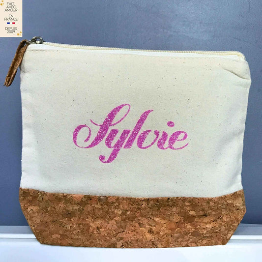 Pochette personnalisée en coton et liège - Cadeau utile et unique - Fait main en France