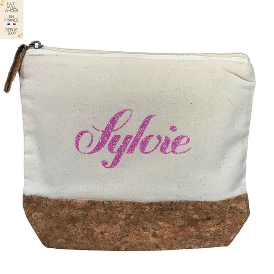 Trousse personnalisée en coton et liège - Cadeau fait main en France