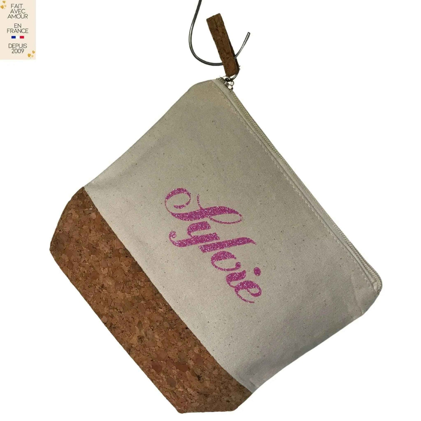 Pochette personnalisée en coton et liège - Cadeau utile et unique - Fait main en France