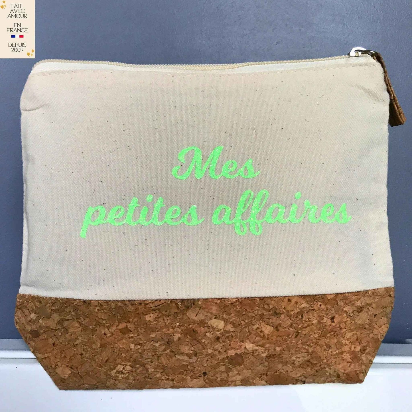 Pochette personnalisée en coton et liège - Cadeau utile et unique - Fait main en France